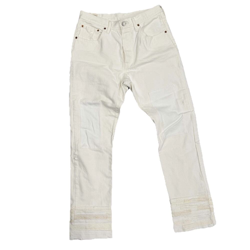 Levi’s 501 Premium White Jeans Button Fly Embellished Jeans Patchwork